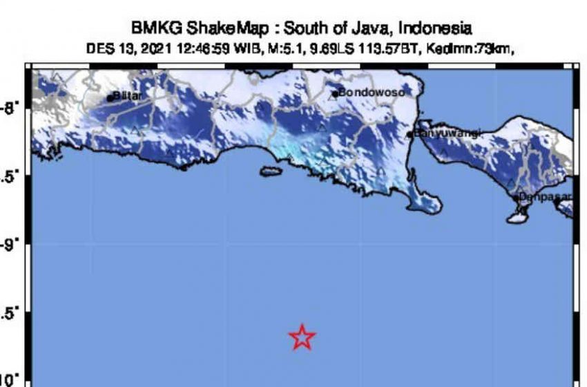  Gempabumi Tektonik M5,3 Guncang Selatan Jawa Timur dan Bali