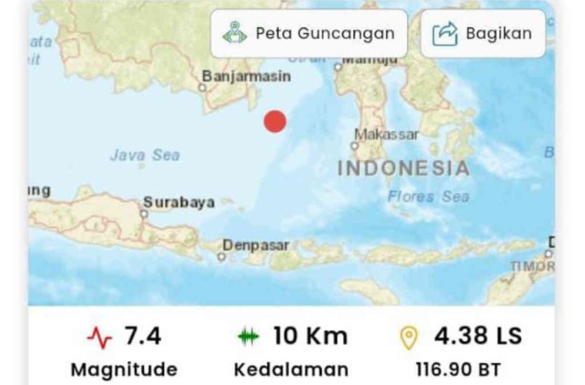  Gempabumi Tektonik M7,4 di Laut Jawa Utara Lombok, Dirasakan Cukup Keras di Bali